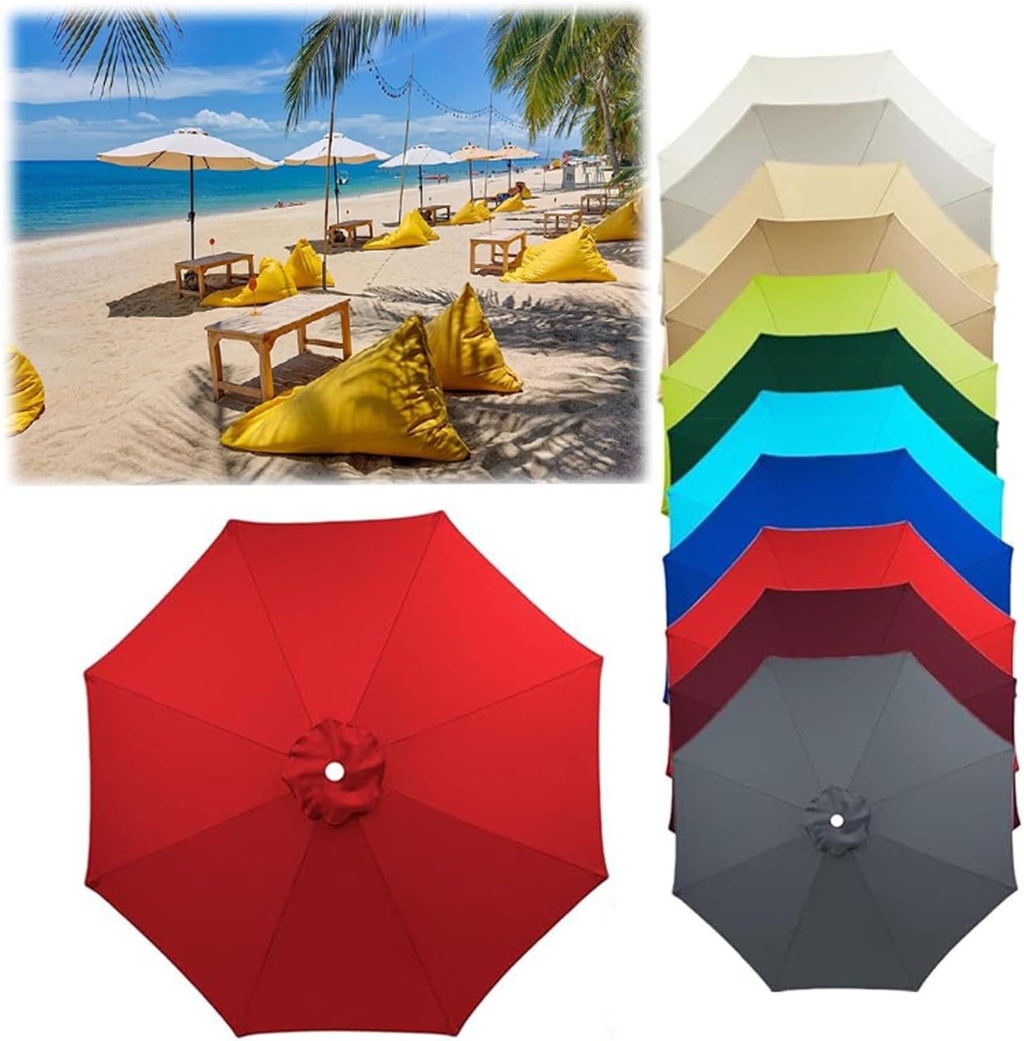 Sun Umbrella Replacement Cloth, Hanging Offset Cantilever Outdoor Patio Umbrella Replacement Cover Canopy for 6 Ribs/8 Ribs, Outdoor Garden UV Sun Protection Resistant (Canopy Only)(Red,3.5m/8 bone)