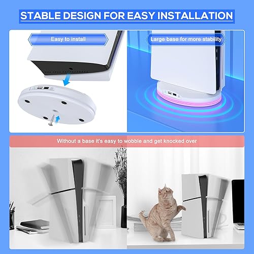 Vista 6 de FASTSNAIL Soporte vertical con ventilador de refrigeración solo para consola PS5 Slim, estación base RGB con 8 modos de luz y 2 puertos USB