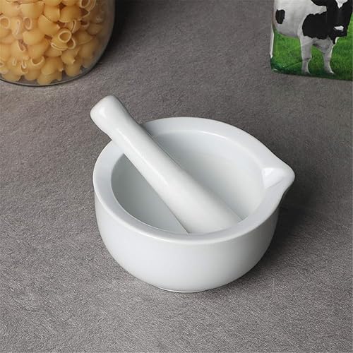 Miniatura 4 de LEETOYI - Juego de mortero y pilón de porcelana, juego de molinillo de hierbas y triturador de píldoras de cerámica (11.7 cm)