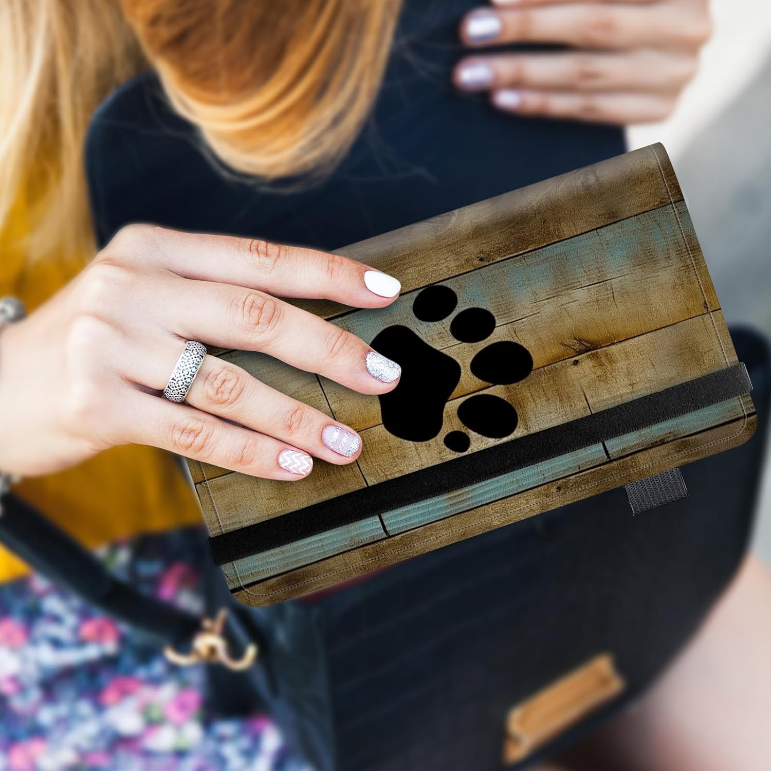 Check Book Cover for Personal Checkbook Watercolor Dog Paw Pattern Design PU Leather Checkbook Cover for Men Women with Card Slots & Pen Holder and Elastic Strap for Duplicate Checks - Image 7