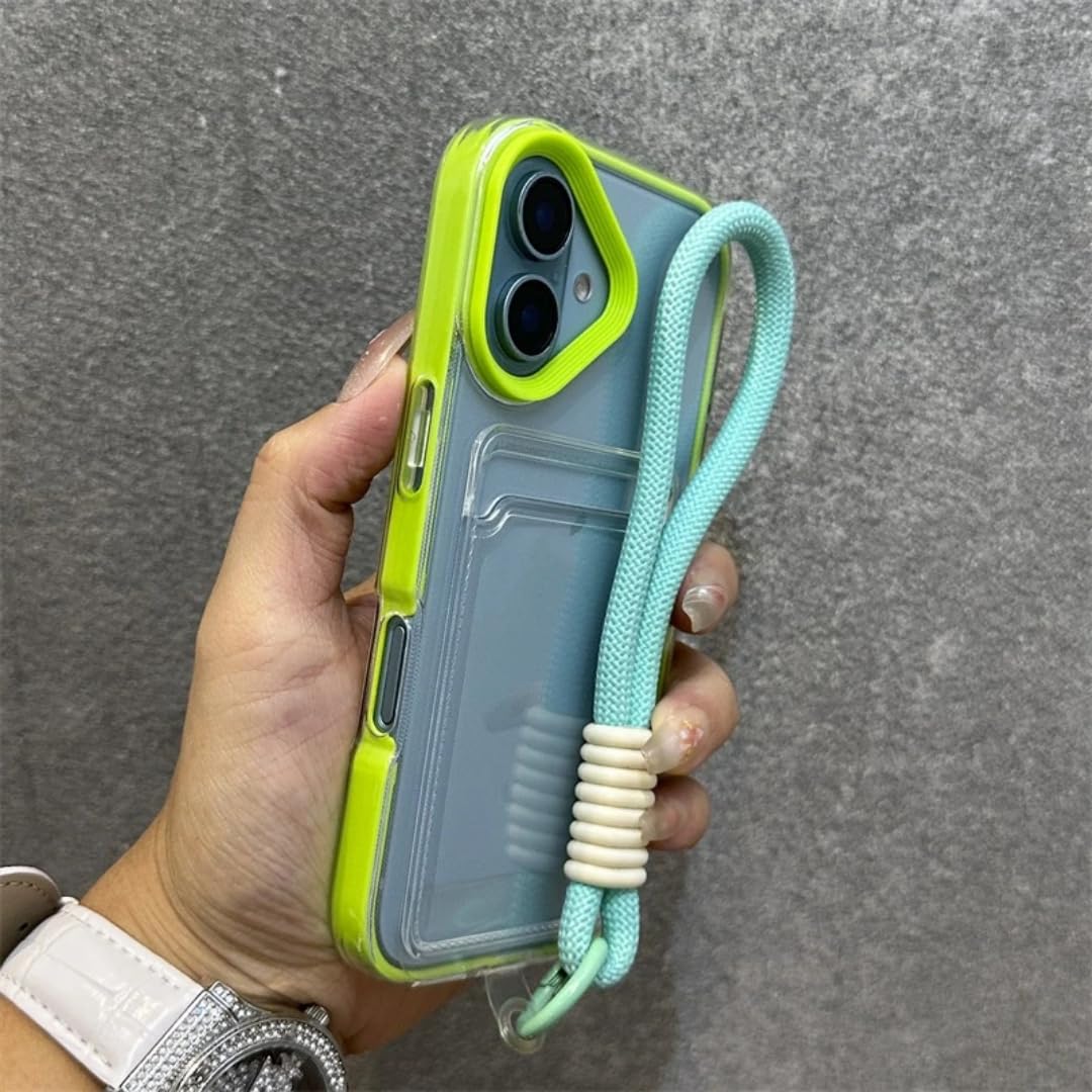 Étui iPhone 16 transparent de luxe finition vert avec cordon tressé - 5