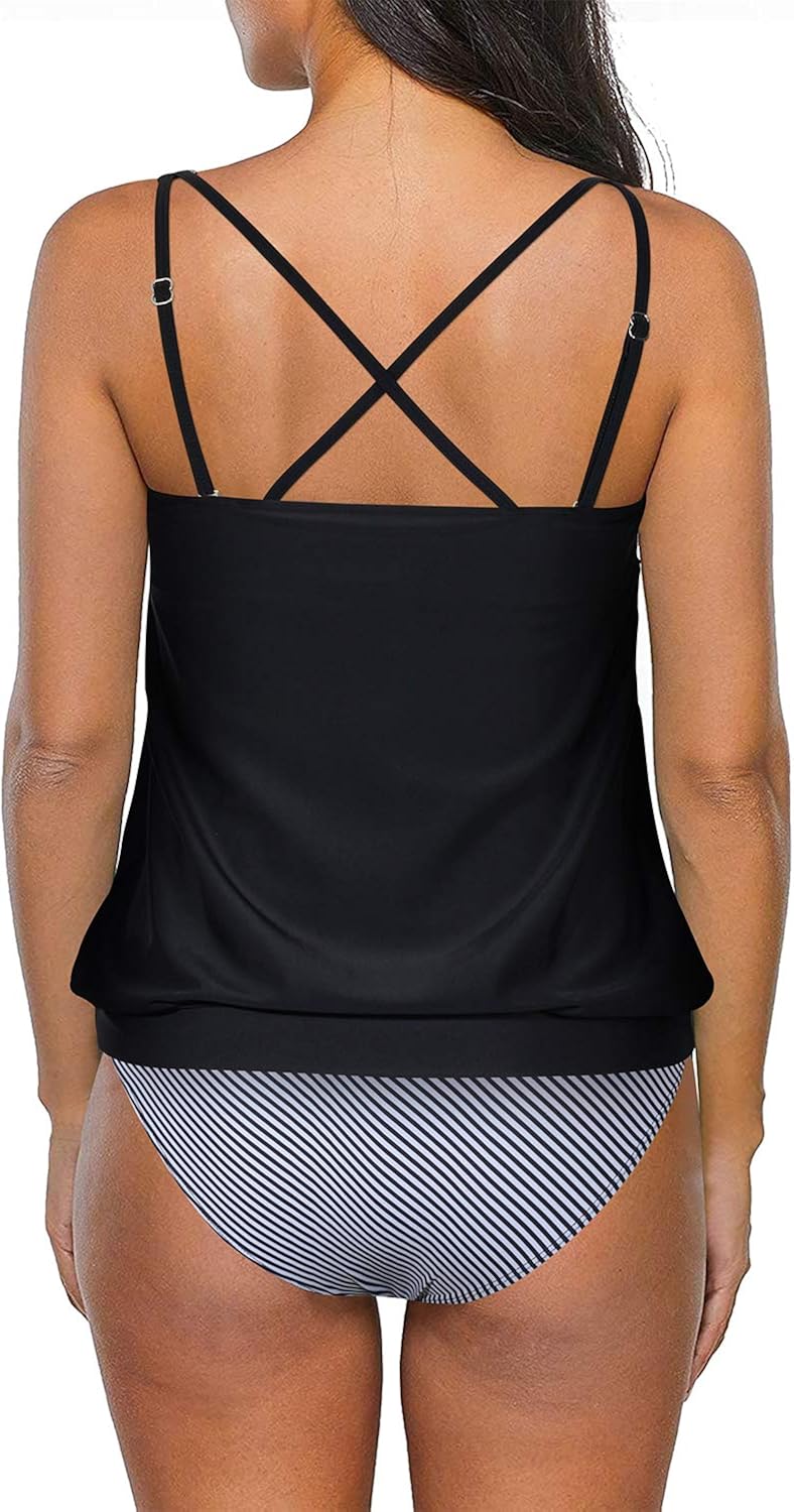 Yonique Womens Blouson Tankini Swimsuits Ladies Tribal Bathing Suits 2 Piece Athletic Swimwear : Clothing, Shoes & Jewelry
