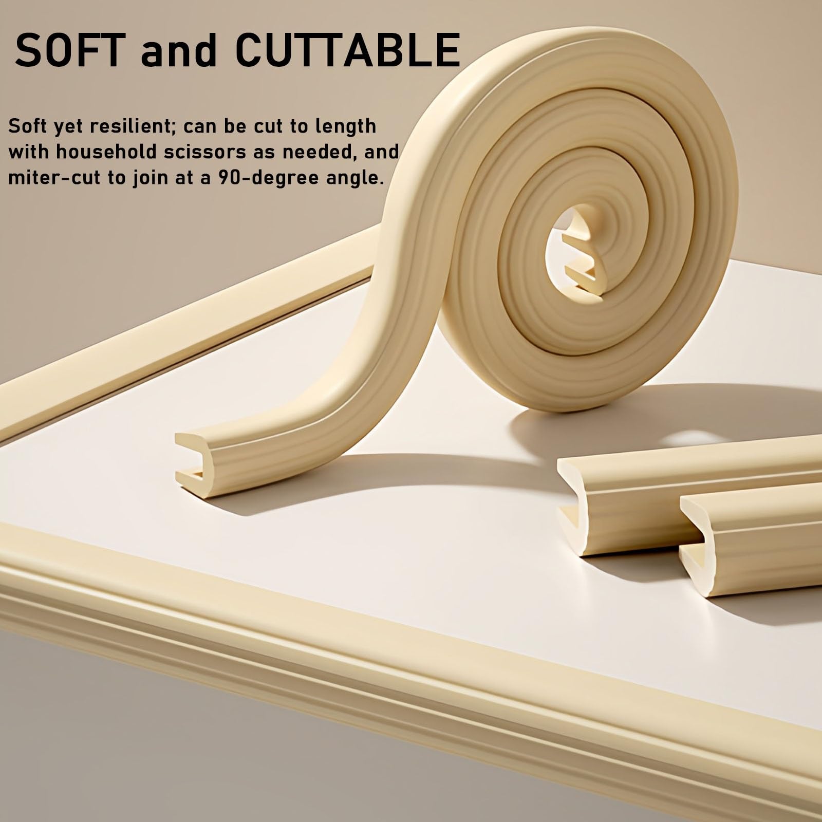 Paraspigoli Angolari, in NBR, Autoadesiva, a Forma di U, Paracolpi | Para Spigoli per Mobili, per Tavoli, Sedie, Davanzali, Braccioli e Letti con Spessore di 2–3 cm(Beige,1000cm/394in)