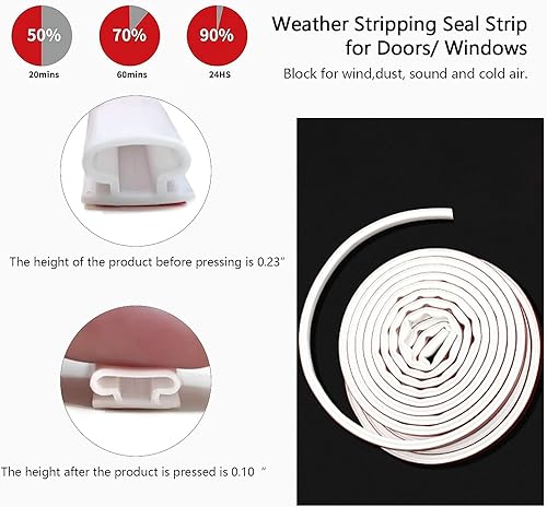 Miniatura 3 de Sellador de puerta de silicona de 40 pulgadas, burlete blanco, tira de goma en forma de D, selladores de puerta autoadhesivos para marco de puerta
