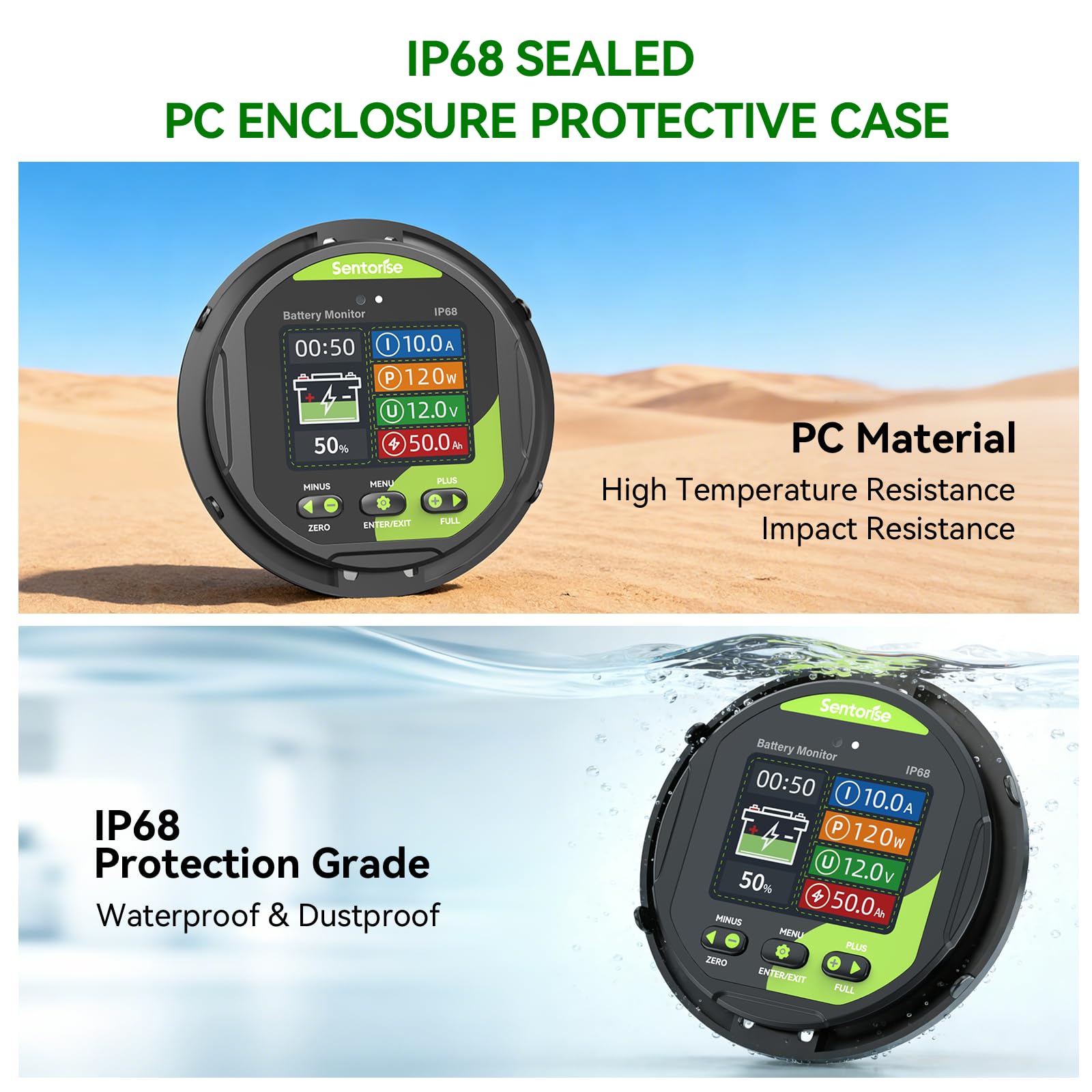 0-500A Batteriemonitor mit Shunt, 8-120V, IP68 LCD wasserdicht, Summeralarm für RV, Solar, Marine, Offgrid. Anzeige Kap.%, Zeit, Leistung, Spannung