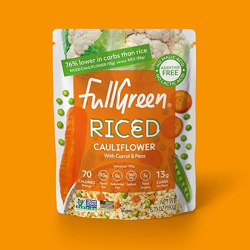 Miniatura 6 de Fullgreen Coliflor arrozada con zanahorias y guisantes, sin OMG, sin conservantes, estable en el almacenamiento – exclusiva caja Keto para llevar a