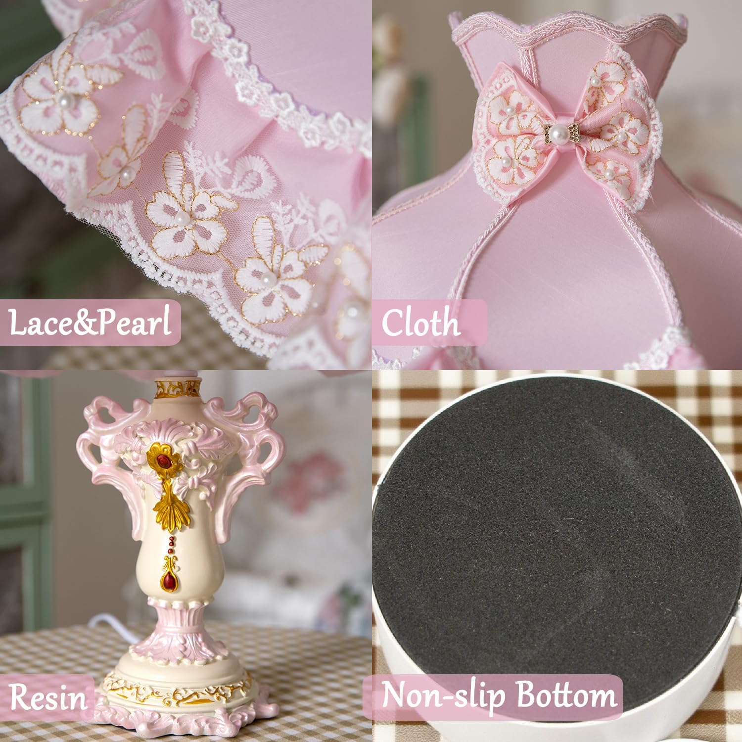 Victorian Table Lamp Pink Princess Lamp French Country Bedside Lamp Farmhouse Cute Kids Table Lamp Vintage Rustic Nightstand Lamp for Girls Bedroom Children Nursery Desk Home Entryway