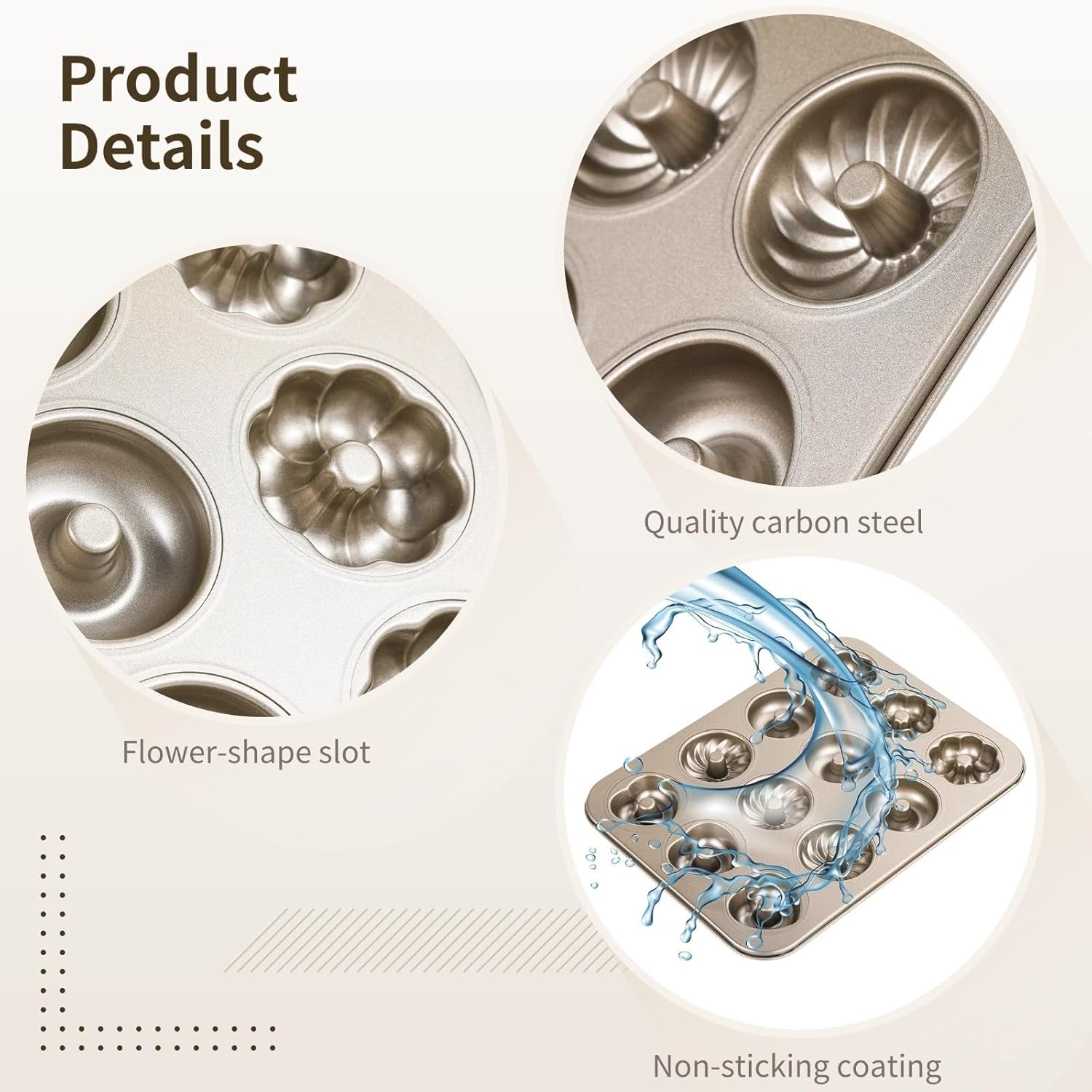 12-Cavity Donut Mold Pan Set, Heavy-Duty Non-Stick Bakeware, 2 Heart and Flower Shaped Cake Pans