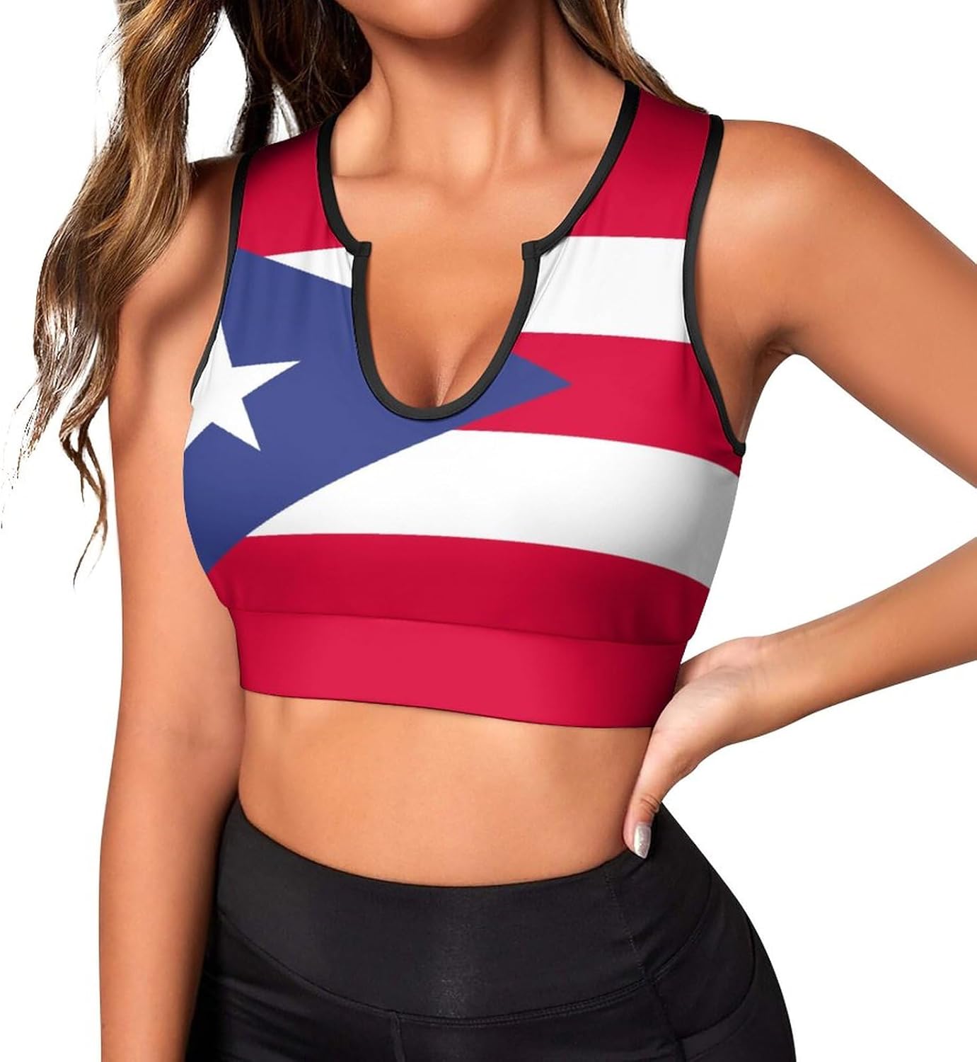 Puerto Rico Flag Sports Bras for Women Padded Gym Workout Short Crop Top Yoga Tank Top M