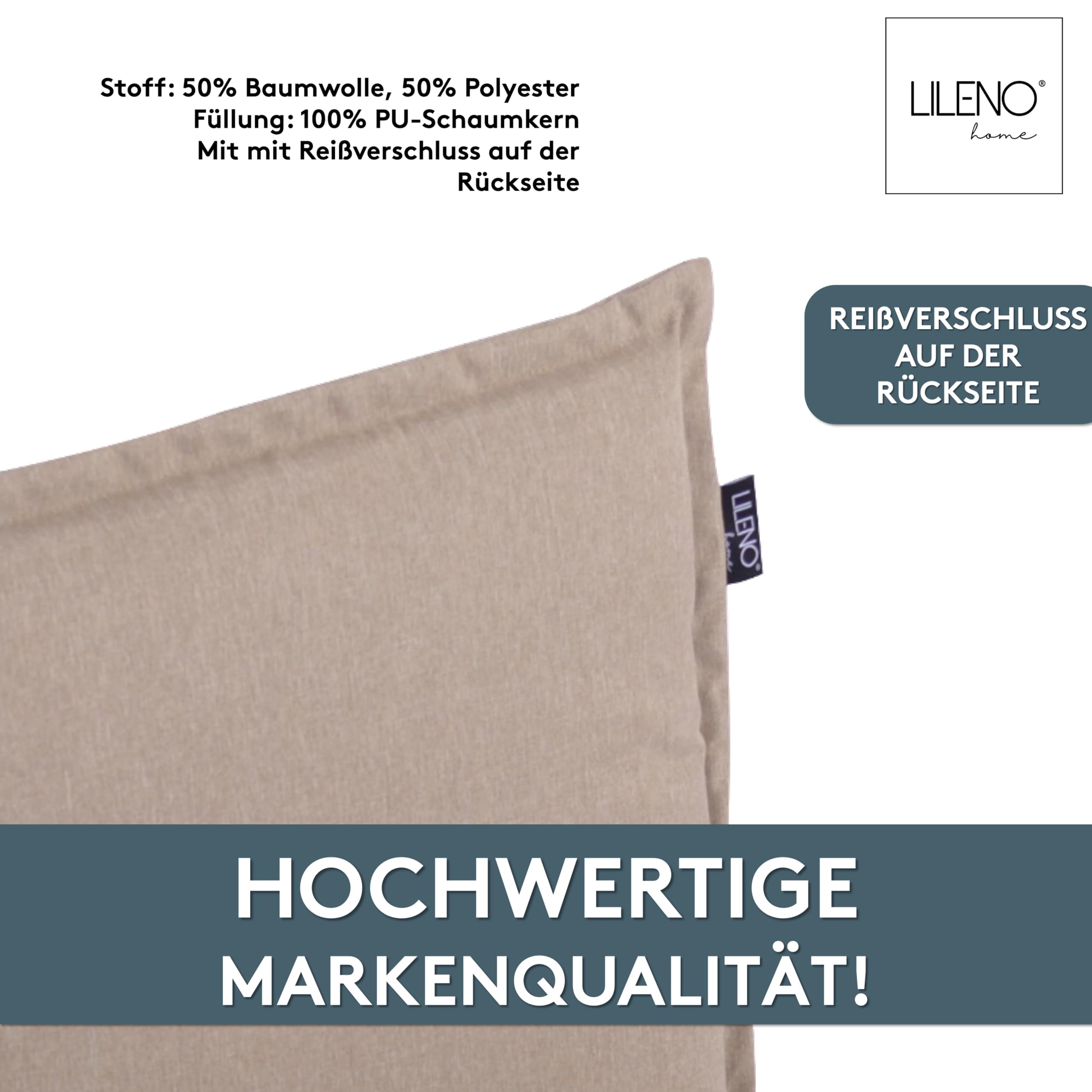 LILENO HOME Malta Cuscino per sedie da giardino, sedie pieghevoli e sdraio, set da 1, schienale basso color tortora, comodo, per mobili da giardino