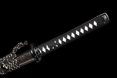 Miniatura 7 de JIHPEN sword, Katana de espiga completa de 41 pulgadas, espada samurái hecha a mano, auténtica espada japonesa T10 de arcilla plegada de acero