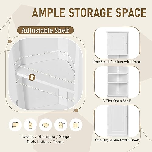 Miniatura 5 de Merax Armario esquinero independiente para baño, ahorro de espacio con puertas y estantes ajustables para el hogar, cocina, alto y delgado