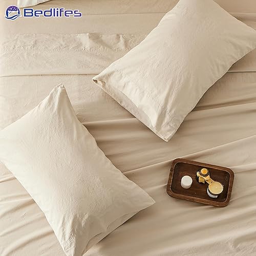 Miniatura 8 de Bedlifes Juego de sábanas de 100 % lino puro francés, transpirable y refrescante, suave, duraderas y absorben la humedad, bolsillo profundo de 16