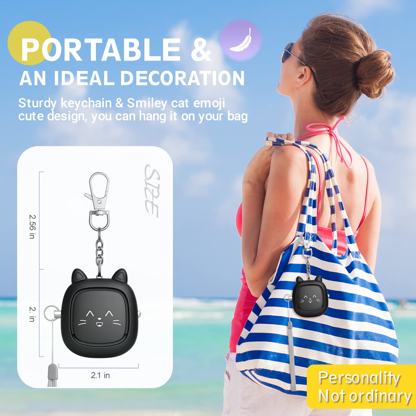 Allarme personale con suono sicuro, 130 dB, sirena di emergenza, portachiavi con luce LED, sirena di sicurezza sonora personale per donne, uomini, bambini, anziani (nero)