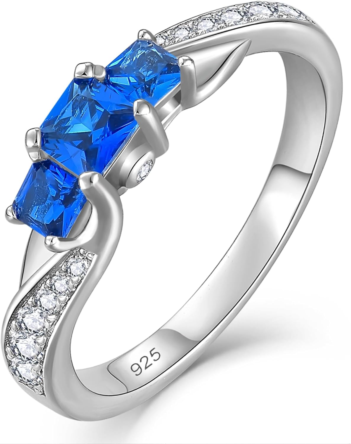 YL Women's Sterling Silver Clear Created Sapphire 3-stone Princess Cut Wedding Rings for Engagement Jewelry-size8