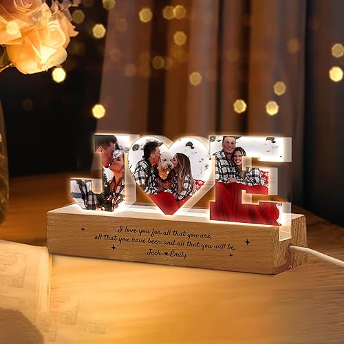 Miniatura 2 de Luz nocturna personalizada con collage de fotos inicial, primera inicial, foto, nombre y cita, aniversario, boda, regalo de compromiso, regalo