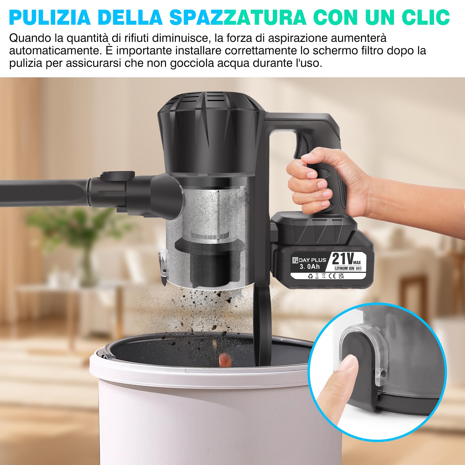 Aspirapolvere senza fili da 600 W e 65 KPA, apparecchio portatile intelligente, batteria rimovibile, spazzola per la rimozione degli acari | Leroy Merlin
