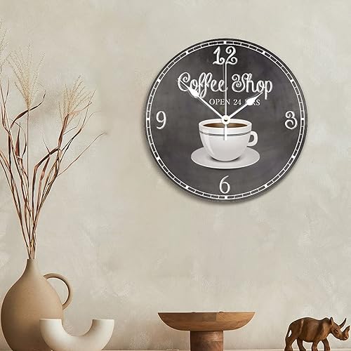 Miniatura 5 de ArogGeld Reloj de pared de café de estilo vintage, reloj de madera de 12 pulgadas, silencioso, sin tictac, funciona con pilas, para sala de estar,