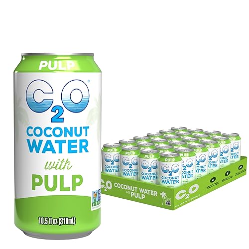 C2O Agua de coco original con pulpa, hidratación a base de plantas, sin OMG, electrolitos esenciales, 10.5 onzas líquidas (3 paquetes de 8, 24 latas