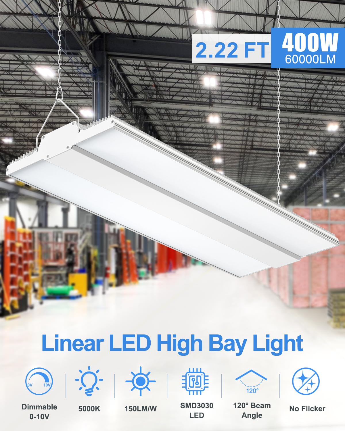 400W LED High Bay Shop Light 60 000LM 2 2FT High Bay LED Warehouse Light UL DLC Listed — view 3