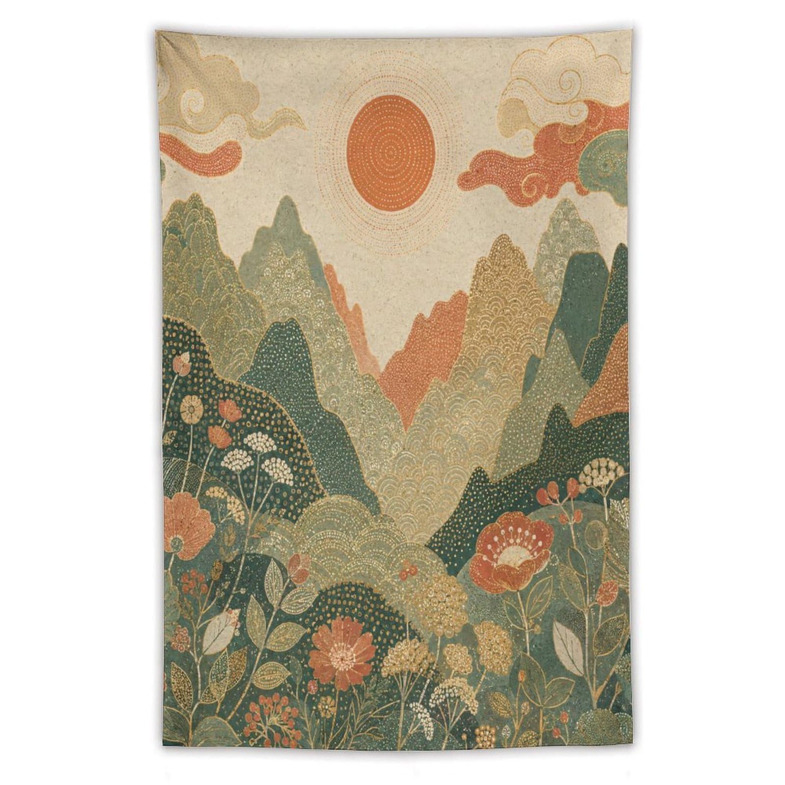 W7C8U2X3 Mountain Garden Sunrise Wall Tapestry, Impressionist Style
