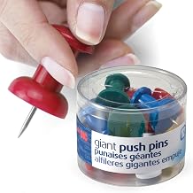 Officemate Giant Push Pins 1.5 Inch, Assorted Colors, Tub of 12 92902