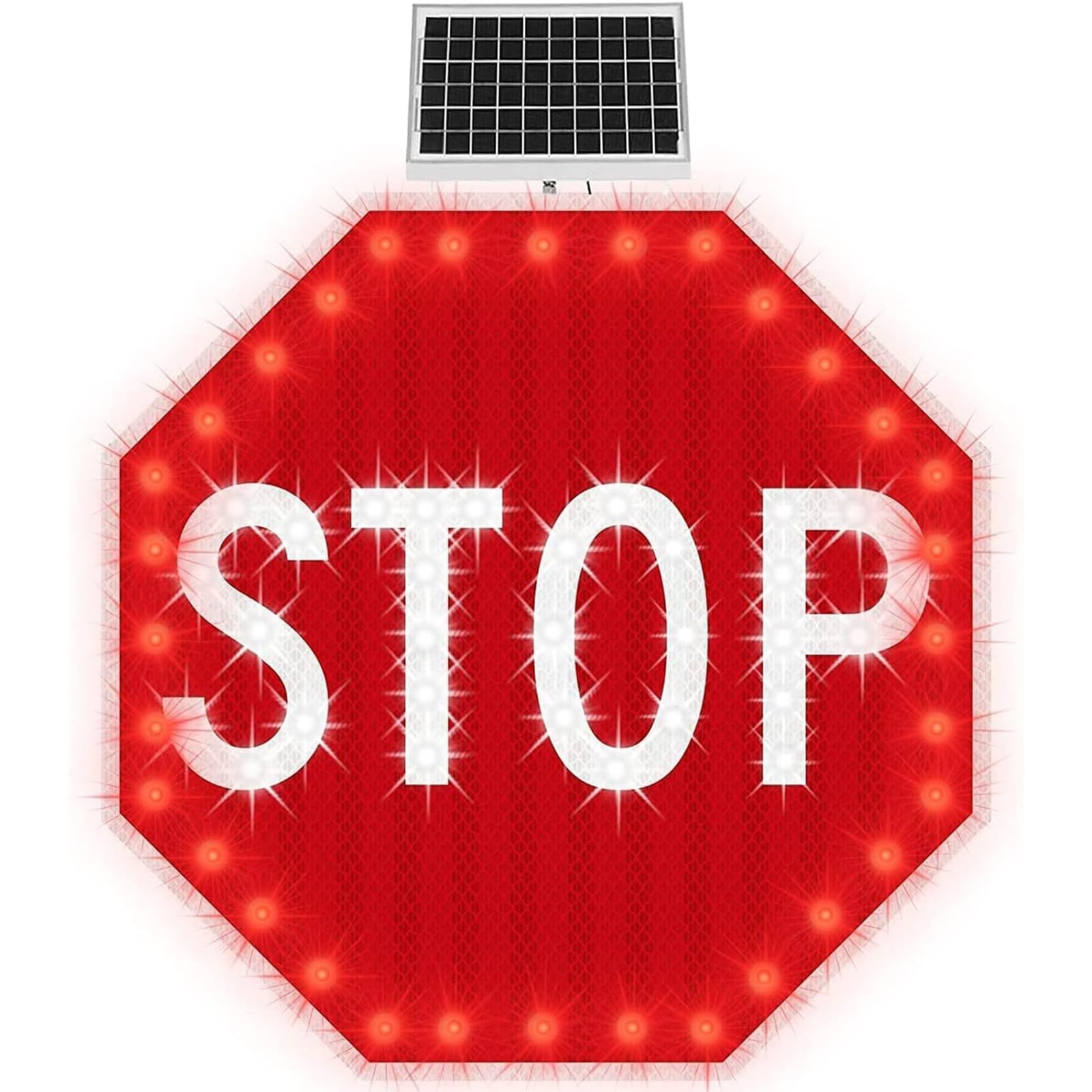 Señal de stop LED con energía solar con película reflectante de grado industrial, señal de tráfico intermitente roja, señales de carretera octagonales de aluminio pesado, resistente al agua IP65 30''