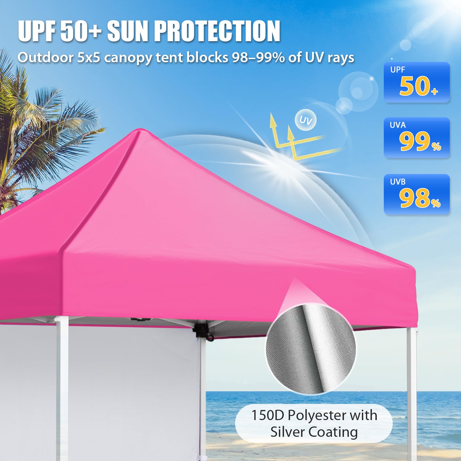 EAGLE PEAK Namiot pop-up 1.5x1.5 m, Przenośny namiot ogrodowy z jedną zdejmowaną ścianą przeciwsłoneczną, Pokrowiec w zestawie, Różowy