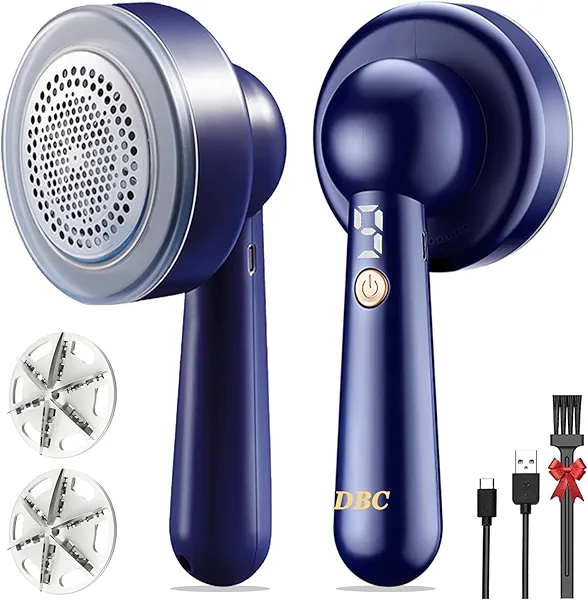 DBC Fabric Shaver and Lint Remover, Sweater Shaver with 3-Speeds and 6-Leaf Blades, 2hours runtime, 2 Replaceable Blades, Battery Operated, Remove Pilling, Furniture, Fuzz, Lint Ball - Blue