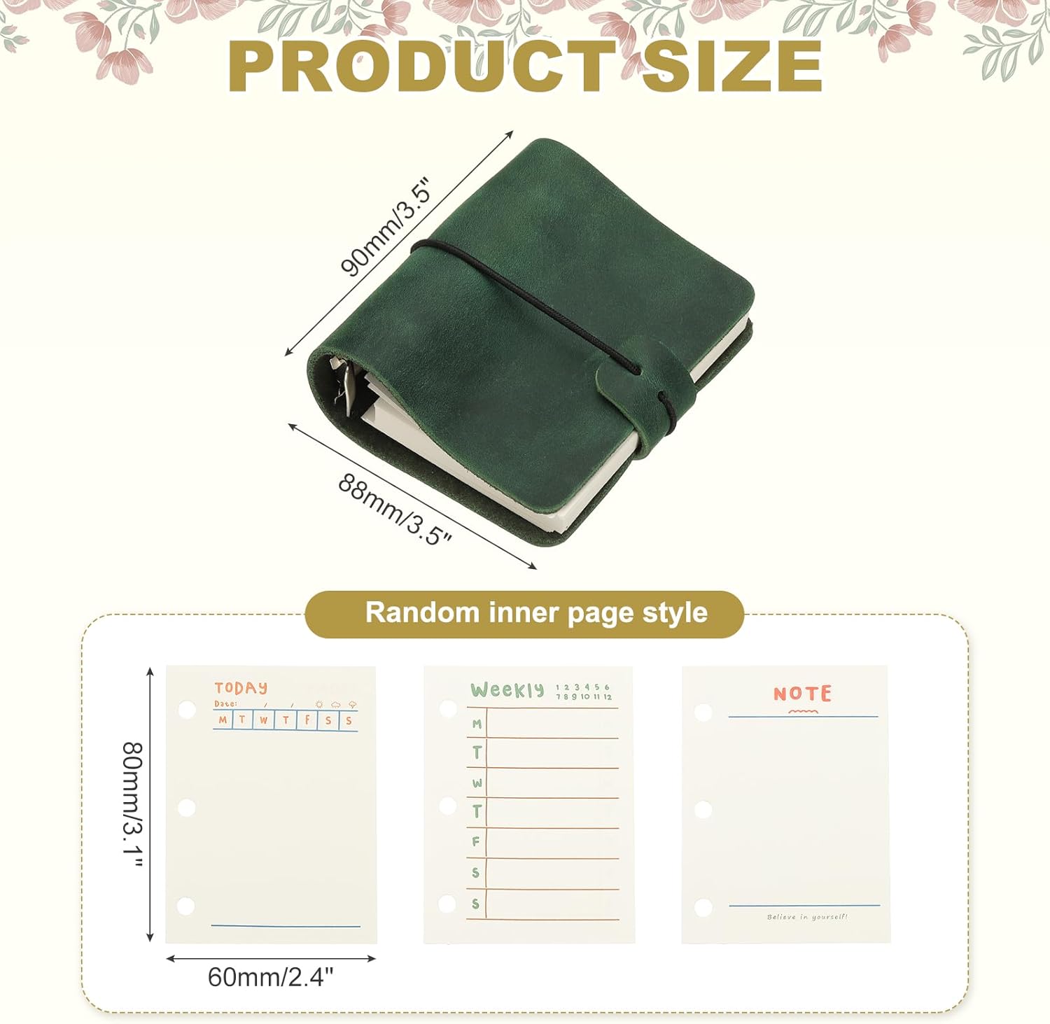 PATIKIL A9 Genuine Leather Journal, 2Pcs 3 Ring Notebook Binder Planner Loose Leaf 60 Sheets Paper Refillable for Business Office Study Writing, Green - Image 2