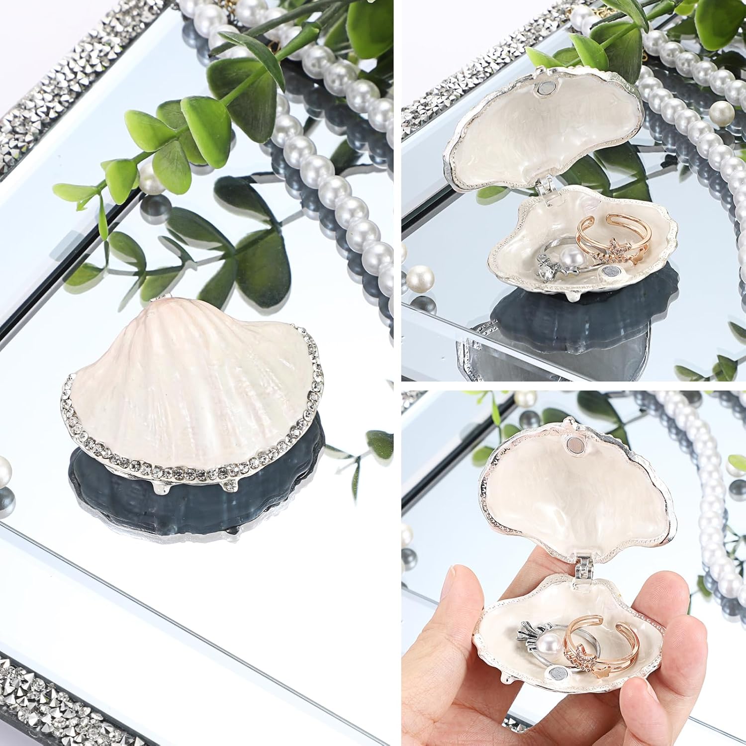 ELLDOO Mini Seashell Trinket Box, Vintage Metal Enameled Decorative Box Earrings Ring Holder Small Jewelry Organizer Seashell Figurine Gift Box for Girl Women, White - Image 4