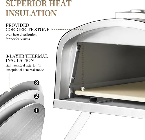 Vista 53 de PIZZELLO Horno de pizza plegable de 13 pulgadas para exteriores con quemador de gas, bandeja de madera, piedra para pizza, cáscara de pizza