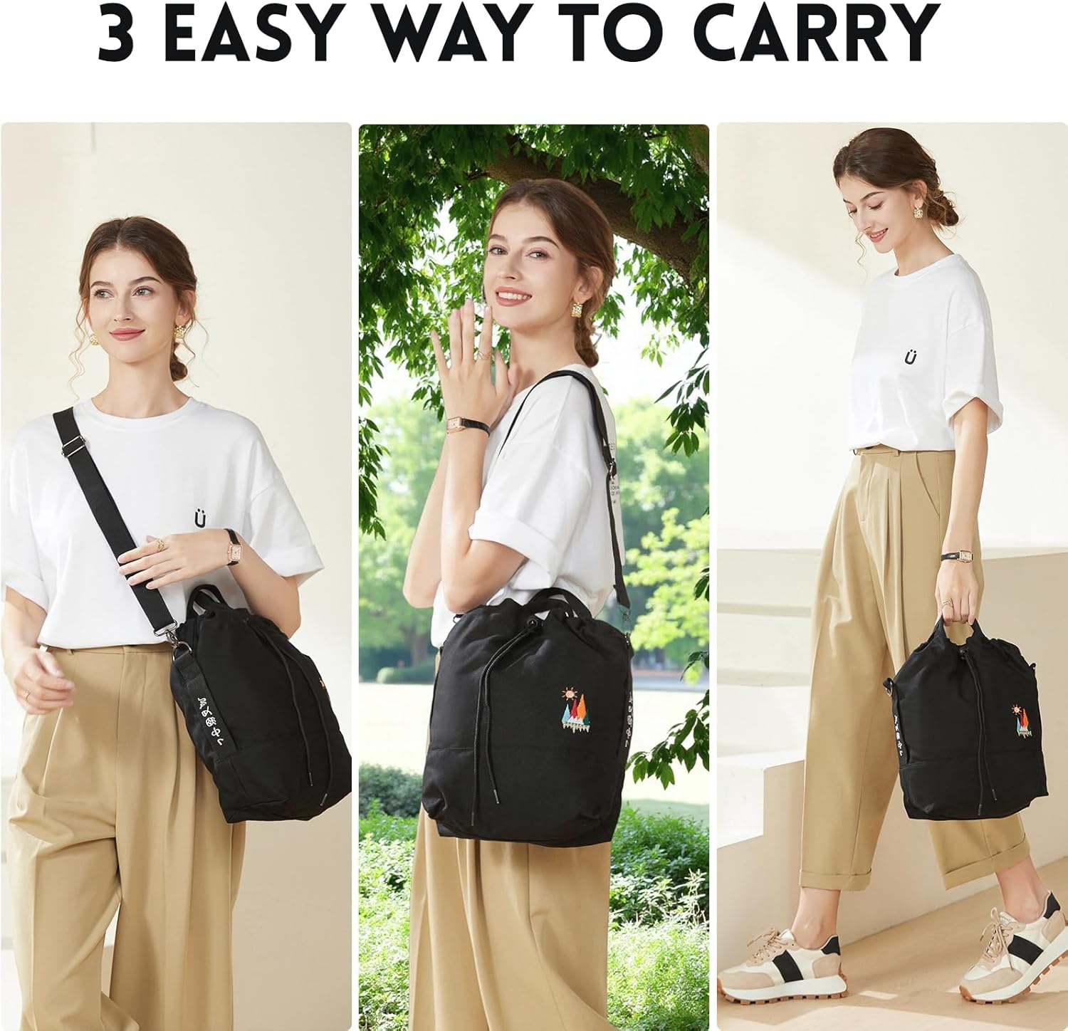 Women Canvas Tote Handbags Casual Shoulder Work Bag Crossbody Bag with Sunshine Embroidery - Image 6