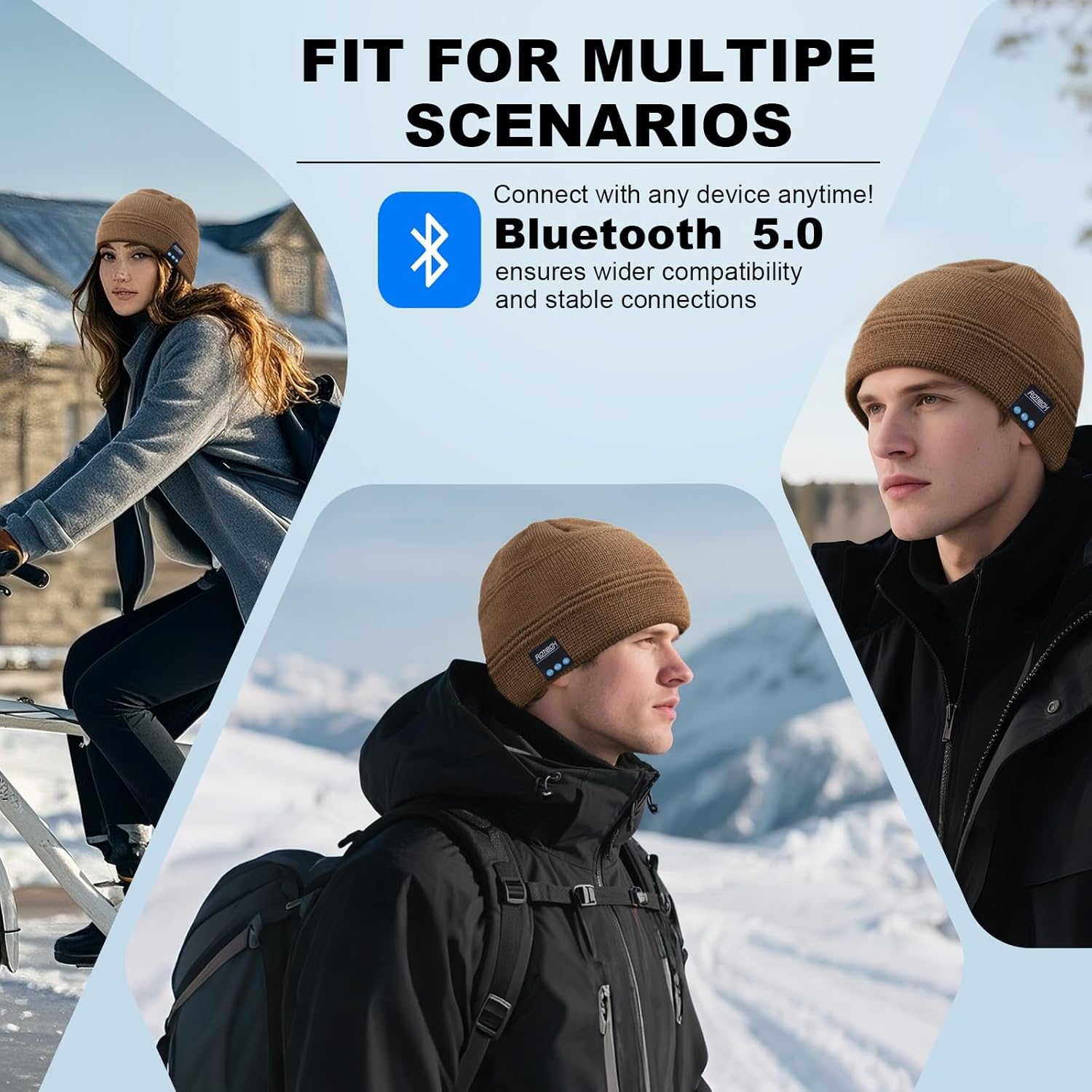 ROTIBOX Bluetooth Beanie Hat Wireless Headphone for Outdoor Sports Xmas Gifts Stocking Stuffers