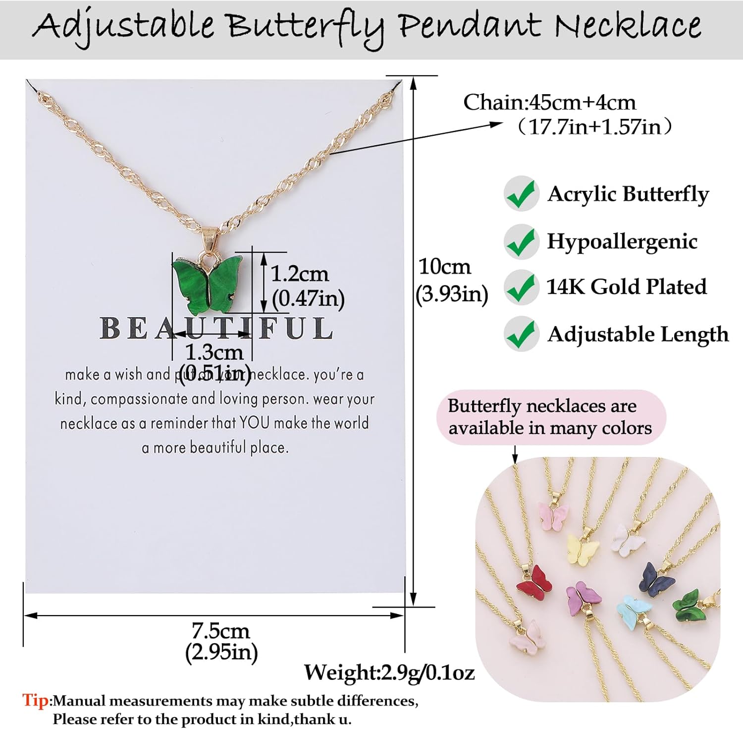 Dainty Colorful Butterfly Pendant Necklace for Women,Bohemian Acrylic Cute Butterfly Chain Necklace Retro Card Adjustable Insect Animal Necklaces Friends Female Necklace - Image 6