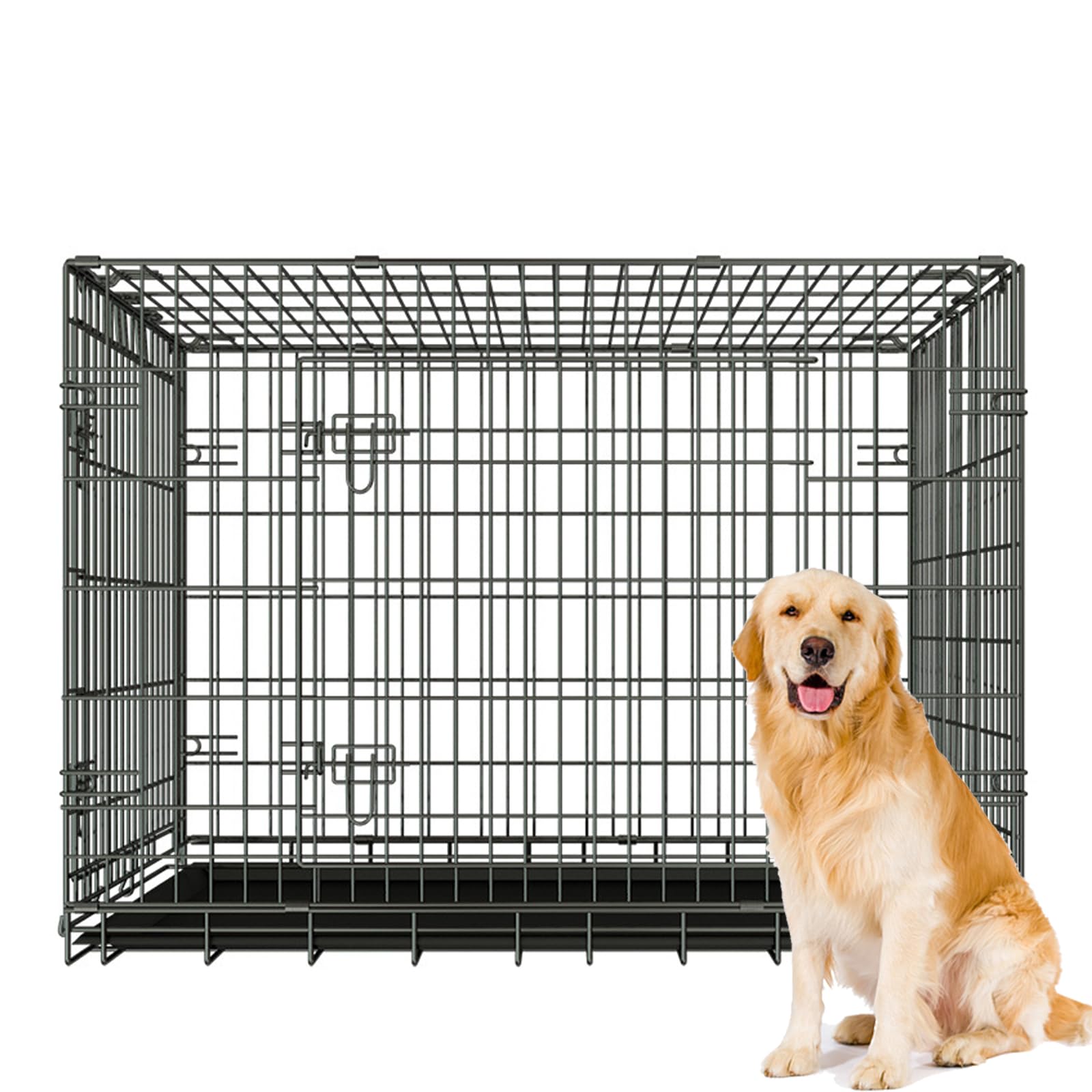 Jaula Grande Y Liviana para Perros, Jaula para Perros Cercada Segura, Jaula Plegable De Metal Mejorada para Mascotas con Bandeja A Prueba De Fugas para Interiores Y Exteriores,XXL