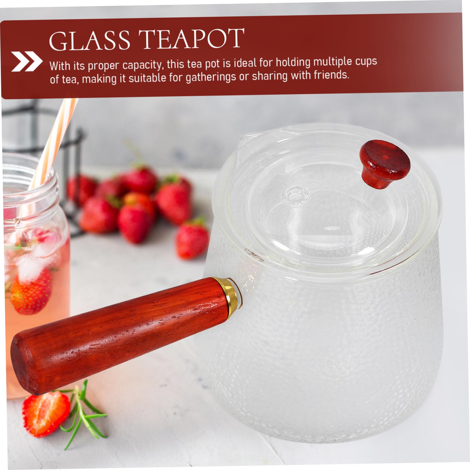 Zerodeko Glas Teekanne Transparent mit Teesieb für Losen Tee Kleine Haushalts Teekanne aus Glas mit Holzgriff Robust und Bruchfest für Zuhause und Büro