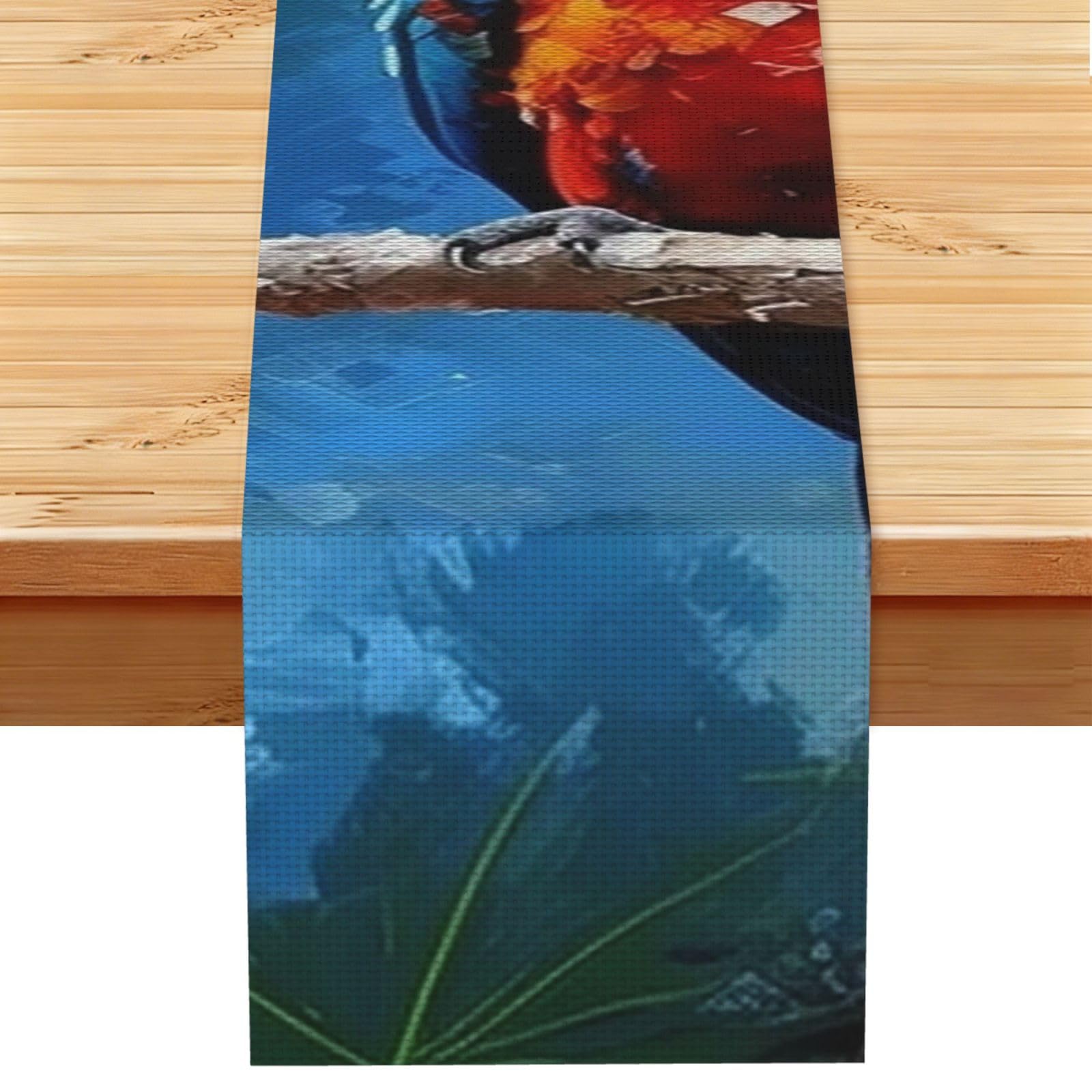 Parrots Table Runner 13 x 72 Inches Long, Cotton Linen Table Runners for Kitchen Dining Table Decoration - Washable Tablecloth Modern Tablerunner for Home Party Decor