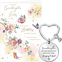 Faccito Granddaughter Birthday Card Gift Set with Keyring Luxury Birthday Card for Granddaughter, Ready to Gift from Grandma or Grandpa, with Envelope and Velvet Bag