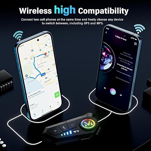 Miniatura 2 de Altavoces Bluetooth para casco de motocicleta, IPX6 ruido inteligente Bluetooth 5.3, cascos de sonido de alta fidelidad con micrófono para todos los