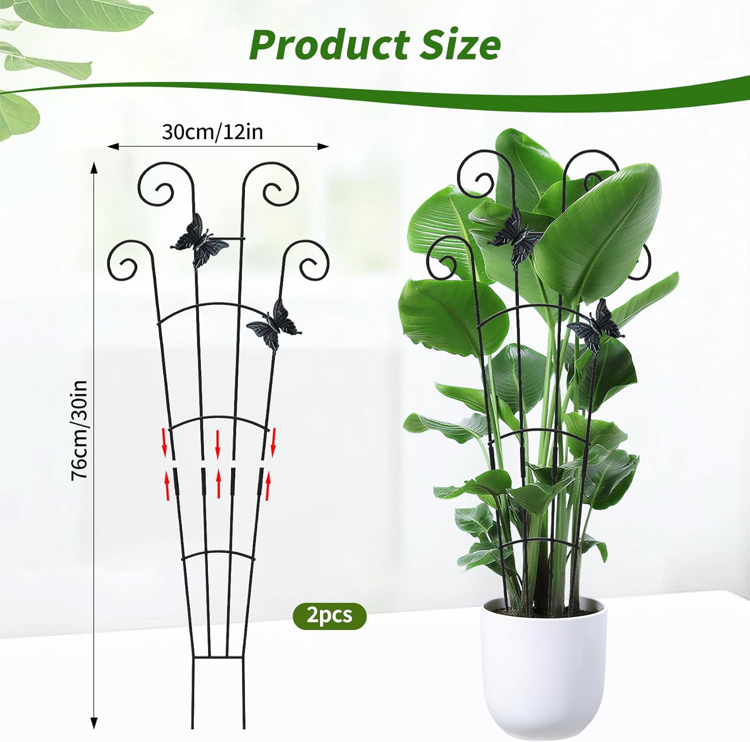 4 Pack 30 InchTaller Plant Trellis for Potted Climbing Plants Indoor,Expandable Metal Garden Trellis for Climbing Plants, Flowers Vine Ivy, Sturdy Houseplant Support for Potted Plants with Ties