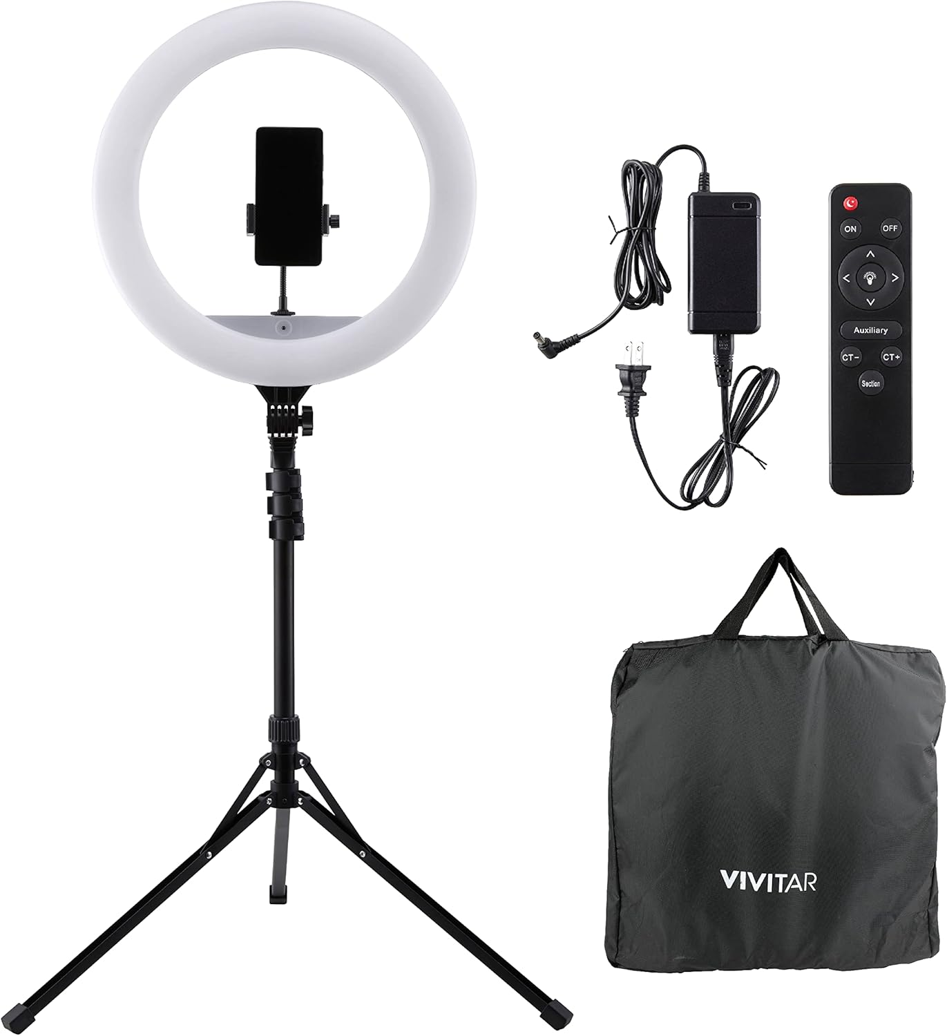 Vivitar LED Ring Light with Stand, 18 Inch Adjustable Brightness Ring Light with Tablet Holder