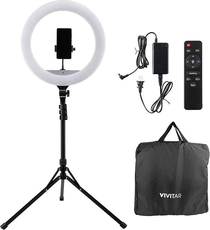 Vivitar LED Ring Light with Stand, 18 Inch Adjustable