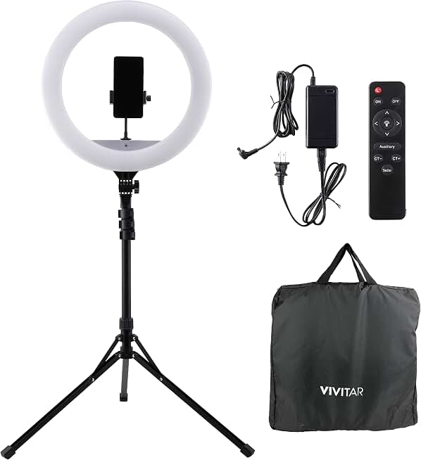 Vivitar LED Ring Light with Stand, 18 Inch Adjustable Brightness Ring Light with Tablet Holder and Wireless Remote, Portable Light product image