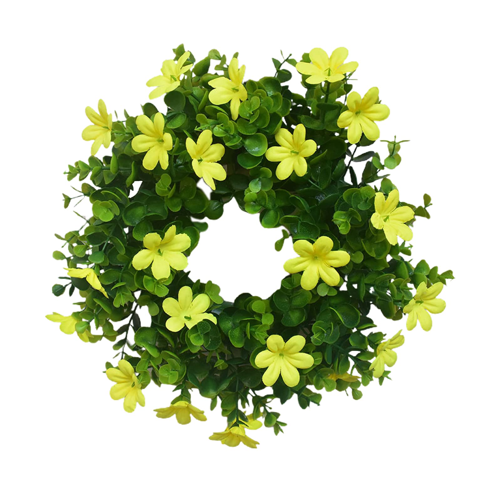 Dedemco Yellow Green Eucalyptus Wreath For Front Door,30Cm Artificial Eucalyptus Leaves Wreath With Flower Spring Summer Greenery Wreath For Wall Window Party,
