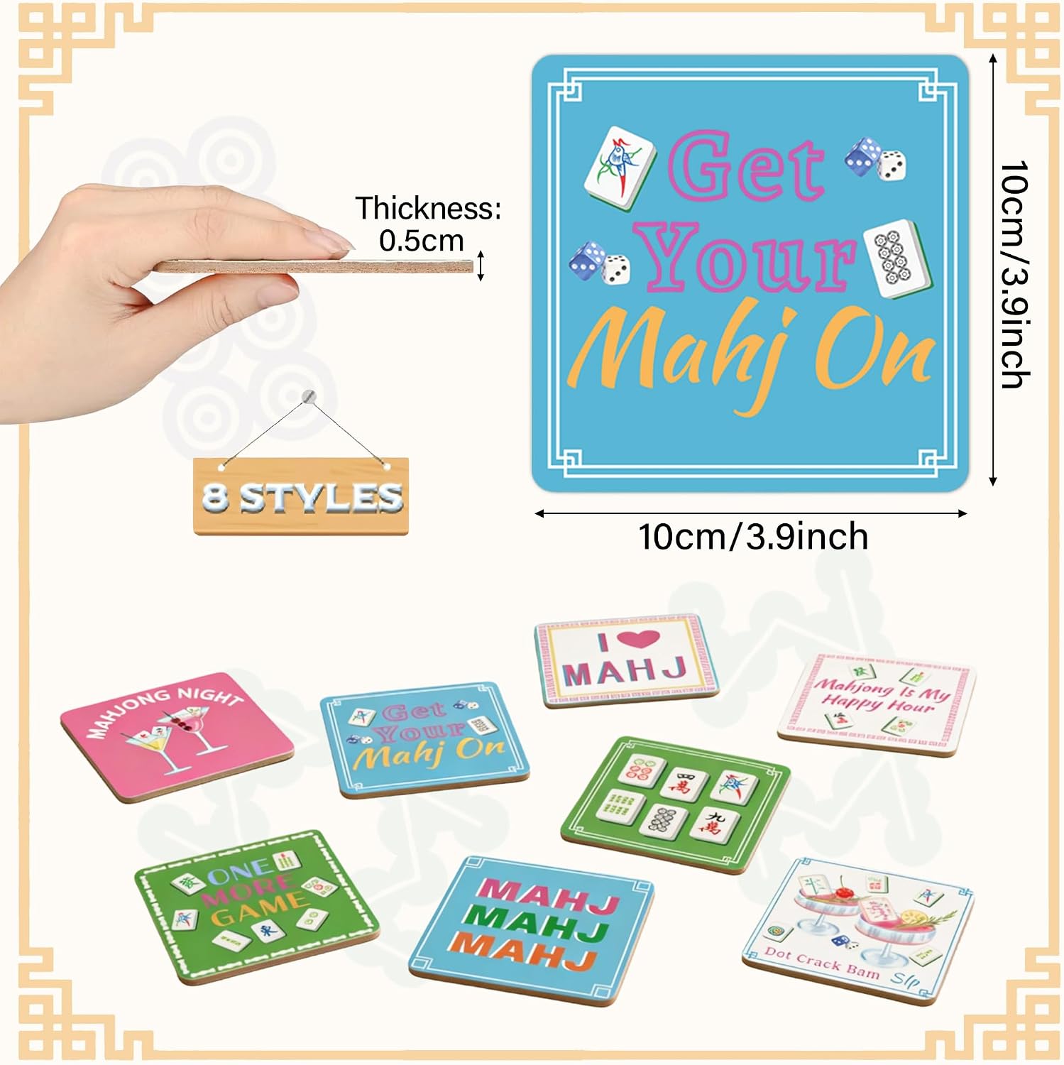 Mahjong Gifts – 8 Pack Mahjong Coasters, Mahjong Gifts for Women, Mahjong Accessories, Gift for Mahjong Lovers, Mahjong Party Supplies