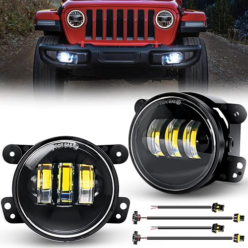 Nilight Conjunto de luz antiniebla LED de 4 pulgadas compatible con Jeep Wrangler JK Unlimited JKU 2007-2018 con cables de conversión parachoques