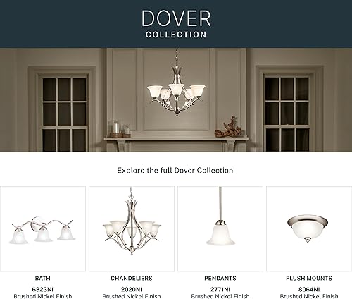 Vista 9 de Kichler Dover - Lámpara de araña de 23 pulgadas en níquel cepillado, 5 luces clásicas para vestíbulo o comedor con vidrio semillado grabado