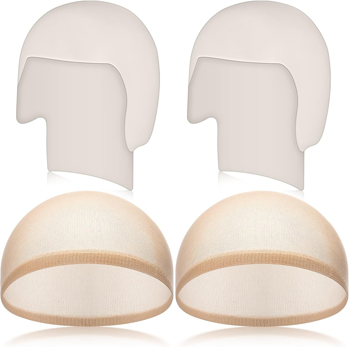 Syhood 4 Packs Bald Cap Halloween Makeup Latex Bald Cap,White, Beige | 2 Latex Hair Caps and 2 Mesh Nets, Realistic for Halloween Cosplay Costume Accessories, Fits Women Men Adults