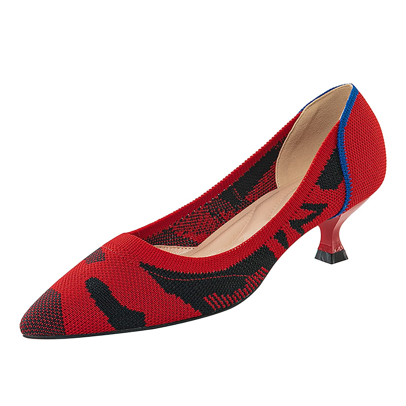 youngshow Women's Pumps Kitten Heels Pointed Toe Knit Slip On Comfortable Casual Formal Dress Shoes
